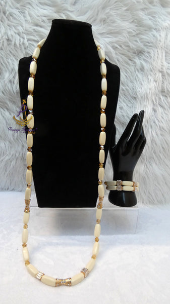 PrestigeApplause African Ivory White Beads Nigerian Traditional Men Women Couple Bridal Wedding Necklace Jewellery Set