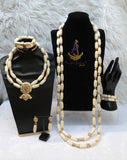 PrestigeApplause African Ivory White Beads Nigerian Traditional Men Women Couple Bridal Wedding Necklace Jewellery Set