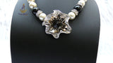 Cream White with Black Crystal Pendant Cocktail Pearl Necklace Bracelet Jewellery