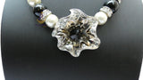 Cream White with Black Crystal Pendant Cocktail Pearl Necklace Bracelet Jewellery