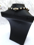Cream White with Black Crystal Pendant Cocktail Pearl Necklace Bracelet Jewellery