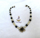 Cream White with Black Crystal Pendant Cocktail Pearl Necklace Bracelet Jewellery