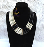 Black Beautiful Multi strand Pearls Necklace Bracelet Jewellery Set