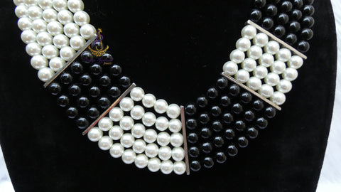 Black Beautiful Multi strand Pearls Necklace Bracelet Jewellery Set