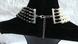 Black Beautiful Multi strand Pearls Necklace Bracelet Jewellery Set