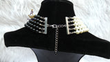 Black Beautiful Multi strand Pearls Necklace Bracelet Jewellery Set