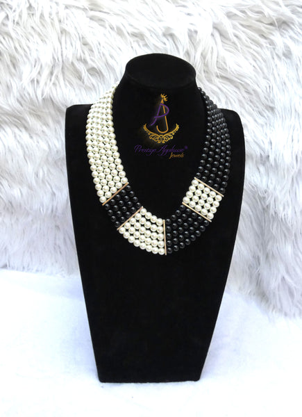 Black Beautiful Multi strand Pearls Necklace Bracelet Jewellery Set