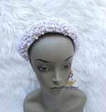 White Coral Beaded Statement Headband, Wedding Hair Accessory, Embellished Wide Hairband, Wedding Guest Headpiece