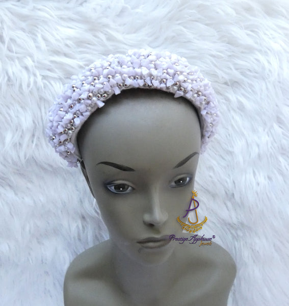 White Coral Beaded Statement Headband, Wedding Hair Accessory, Embellished Wide Hairband, Wedding Guest Headpiece