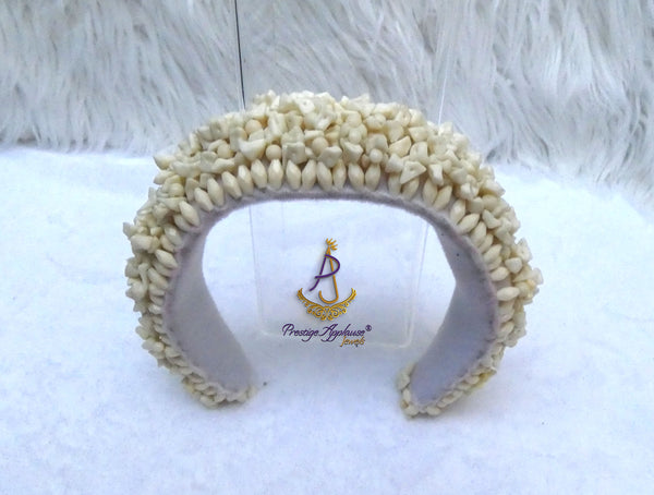 Cream off-White Coral Beaded Statement Headband, Wedding Hair Accessory, Embellished Wide Hairband, Wedding Guest Headpiece