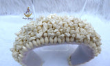 Cream off-White Coral Beaded Statement Headband, Wedding Hair Accessory, Embellished Wide Hairband, Wedding Guest Headpiece