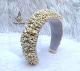 Cream off-White Coral Beaded Statement Headband, Wedding Hair Accessory, Embellished Wide Hairband, Wedding Guest Headpiece