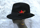 Black Fedora Hat With Feather Accent, Wide Brim Dress Hat with Letter M | Classic Formal Style