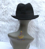 Black Fedora Hat With Feather Accent, Wide Brim Dress Hat with Letter M | Classic Formal Style