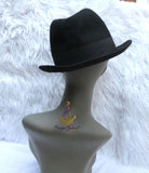Black Fedora Hat With Feather Accent, Wide Brim Dress Hat with Letter M | Classic Formal Style
