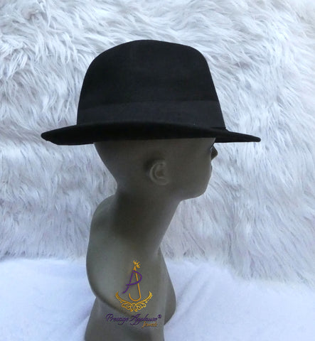 Black Fedora Hat With Feather Accent, Wide Brim Dress Hat with Letter M | Classic Formal Style