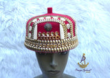 Igbo Red Chief Cap, Beaded Cowrie Ceremonial Hat | Nigerian Traditional Wear