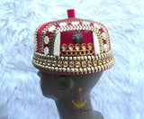 Igbo Red Chief Cap, Beaded Cowrie Ceremonial Hat | Nigerian Traditional Wear