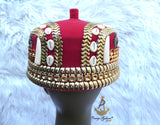 Igbo Red Chief Cap, Beaded Cowrie Ceremonial Hat | Nigerian Traditional Wear