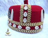 Odogwu Igbo Red Chief Cap, Beaded Cowrie Ceremonial Hat | Nigerian Traditional Wear