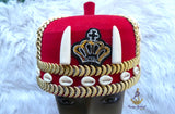 Odogwu Igbo Red Chief Cap, Beaded Cowrie Ceremonial Hat | Nigerian Traditional Wear