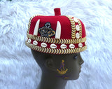 Odogwu Igbo Red Chief Cap, Beaded Cowrie Ceremonial Hat | Nigerian Traditional Wear