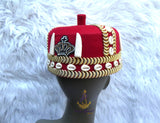 Odogwu Igbo Red Chief Cap, Beaded Cowrie Ceremonial Hat | Nigerian Traditional Wear