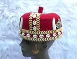 Odogwu Igbo Red Chief Cap, Beaded Cowrie Ceremonial Hat | Nigerian Traditional Wear