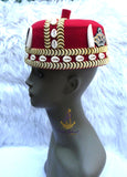 Odogwu Igbo Red Chief Cap, Beaded Cowrie Ceremonial Hat | Nigerian Traditional Wear