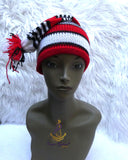 Red White Black Knitted Traditional Cap, Tassel Nigerian Cultural Hat Delta Igbo Edo Traditional Costume Cap