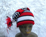 Red White Black Knitted Traditional Cap, Tassel Nigerian Cultural Hat Delta Igbo Edo Traditional Costume Cap