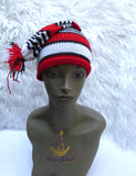 Red White Black Knitted Traditional Cap, Tassel Nigerian Cultural Hat Delta Igbo Edo Traditional Costume Cap