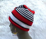 Red White Black Knitted Traditional Cap, Tassel Nigerian Cultural Hat Delta Igbo Edo Traditional Costume Cap
