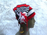 Red White Black Knitted Traditional Cap, Tassel Nigerian Cultural Hat Delta Igbo Edo Traditional Costume Cap