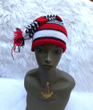 Red White Black Knitted Traditional Cap, Tassel Nigerian Cultural Hat Delta Igbo Edo Traditional Costume Cap