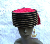 Black Gold-Tone Chain Traditional Cap, Red Tassel Delta Igbo Edo Groom Traditional Wedding Costume Cap