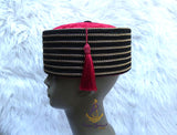 Black Gold-Tone Chain Traditional Cap, Red Tassel Delta Igbo Edo Groom Traditional Wedding Costume Cap