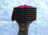 Black Gold-Tone Chain Traditional Cap, Red Tassel Delta Igbo Edo Groom Traditional Wedding Costume Cap