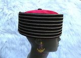 Black Gold-Tone Chain Traditional Cap, Red Tassel Delta Igbo Edo Groom Traditional Wedding Costume Cap