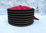 Black Gold-Tone Chain Traditional Cap, Red Tassel Delta Igbo Edo Groom Traditional Wedding Costume Cap