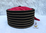Black Gold-Tone Chain Traditional Cap, Red Tassel Delta Igbo Edo Groom Traditional Wedding Costume Cap