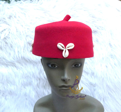 Red Cowrie Shell Igbo Cap, Nigerian Traditional Ceremonial Hat | Men's Wear | African Traditional Chief Hat