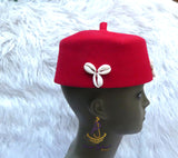 Red Cowrie Shell Igbo Cap, Nigerian Traditional Ceremonial Hat | Men's Wear | African Traditional Chief Hat