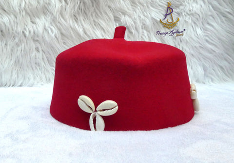 Red Cowrie Shell Igbo Cap, Nigerian Traditional Ceremonial Hat | Men's Wear | African Traditional Chief Hat