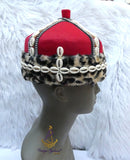 Odogwu Igbo Red Chief Cap Animal Print Trim Beaded Cowrie Ceremonial Hat | Nigerian Traditional Wear