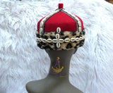 Odogwu Igbo Red Chief Cap Animal Print Trim Beaded Cowrie Ceremonial Hat | Nigerian Traditional Wear