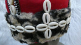 Odogwu Igbo Red Chief Cap Animal Print Trim Beaded Cowrie Ceremonial Hat | Nigerian Traditional Wear