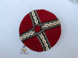 Odogwu Igbo Red Chief Cap Animal Print Trim Beaded Cowrie Ceremonial Hat | Nigerian Traditional Wear