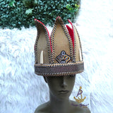 Tall Royal Crown Hat Red Brown Ceremonial Headpiece | Men's Regalia | Cultural Delta Igbo Edo Groom Traditional Wedding Costume Cap