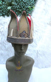 Tall Royal Crown Hat Red Brown Ceremonial Headpiece | Men's Regalia | Cultural Delta Igbo Edo Groom Traditional Wedding Costume Cap